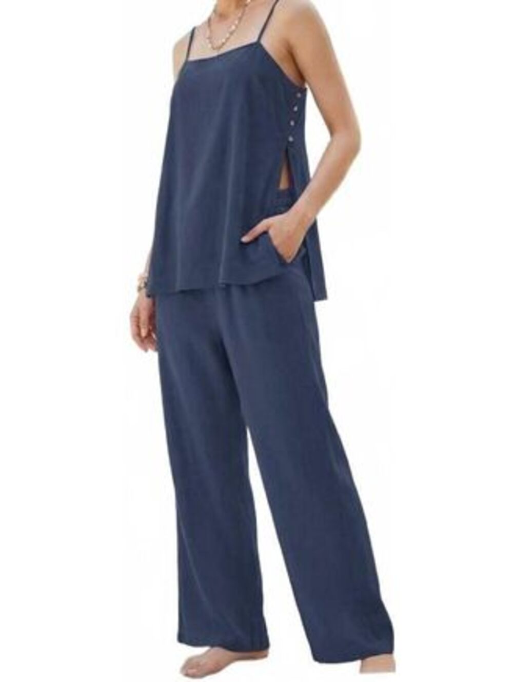 Dokuritu Navy Blue Two-Piece Lounge Set Spaghetti Strap Tank Top Pants Set XL